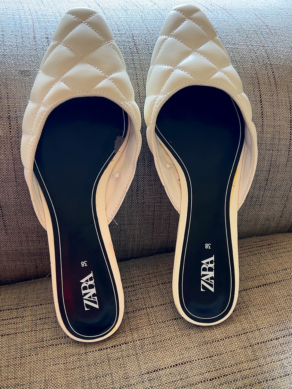 ZARA Quilted Mule Flats | Cream | EU 38